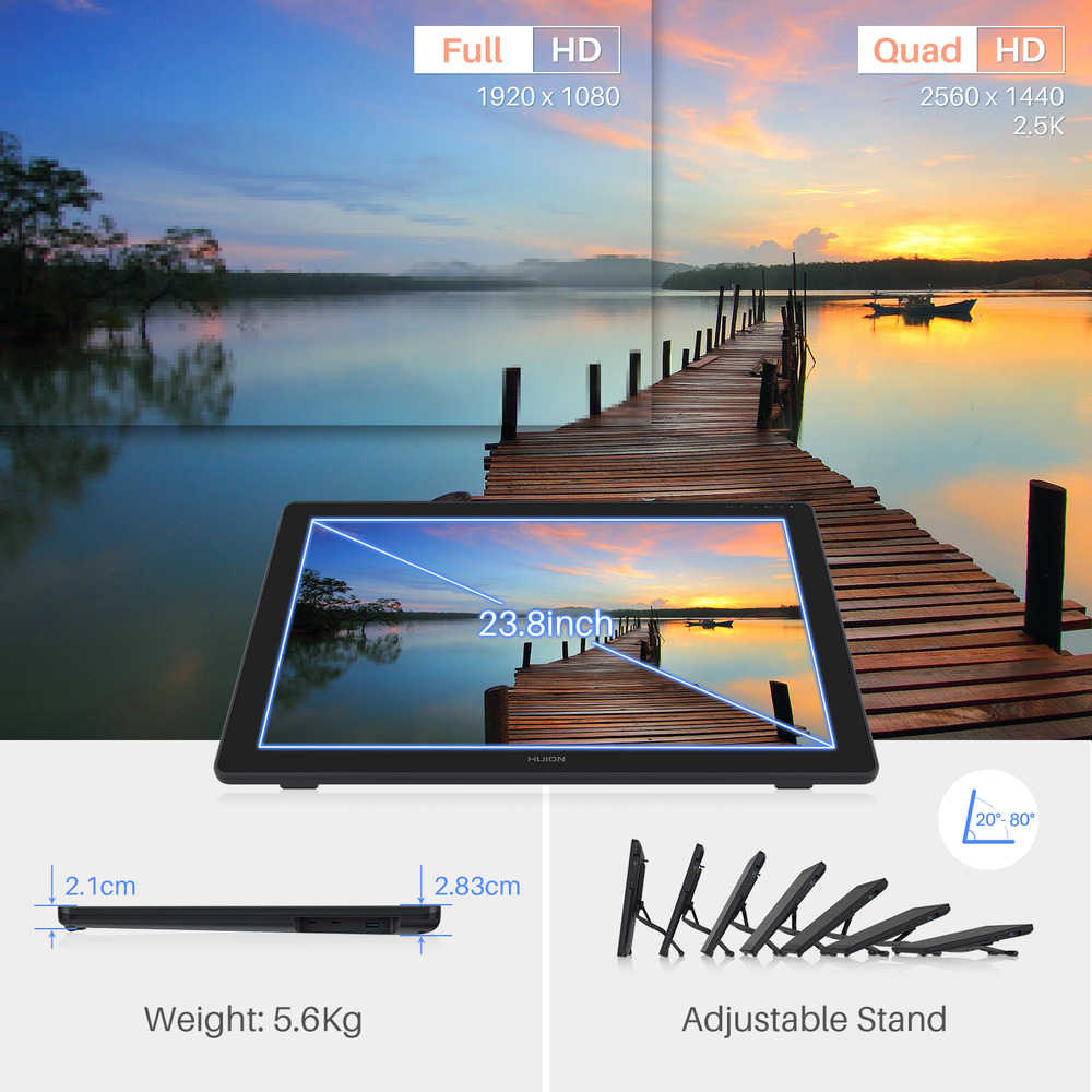 Huion Kamvas 24 Plus Graphics Drawing Tablet 23.8 Stand Certified Refurbished