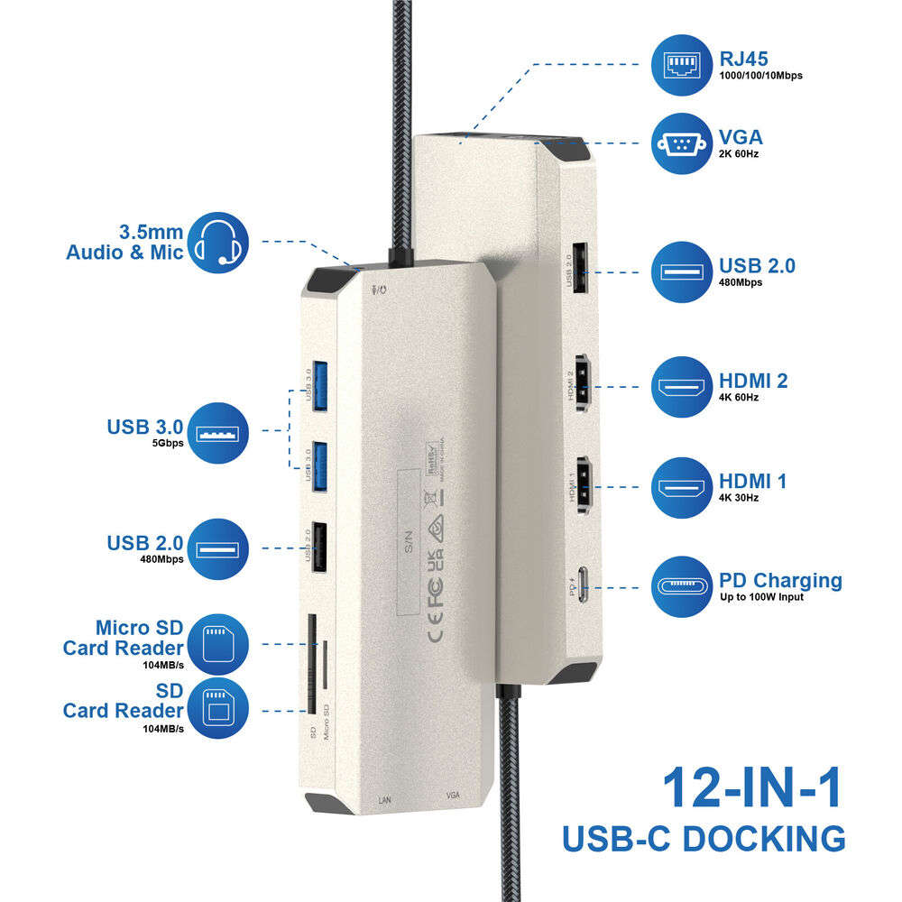 USB C Hub Triple Display Laptop Docking Station with Dual 4K HDMI and VGA Adapter