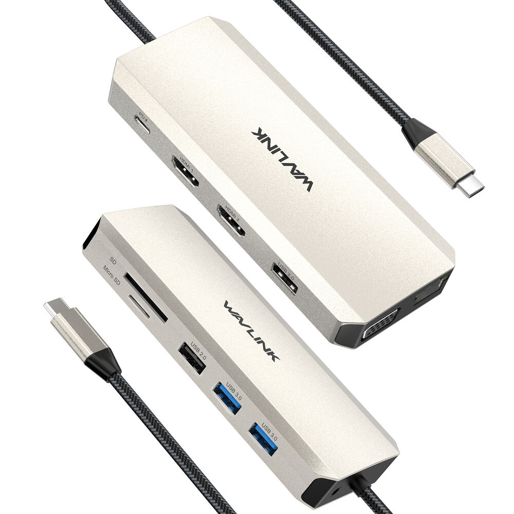 USB C Hub Triple Display Laptop Docking Station with Dual 4K HDMI and VGA Adapter