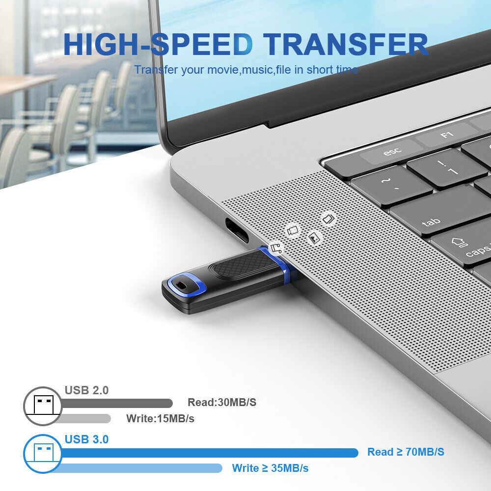 High-Speed USB 3.0 Flash Drive with Multiple Storage Options (16GB-256GB) - Blue