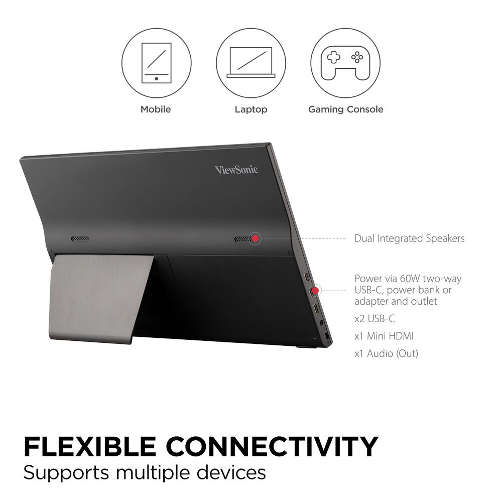 ViewSonic VA1655 15.6" Portable 1080p IPS Monitor with USB-C and Mini-HDMI