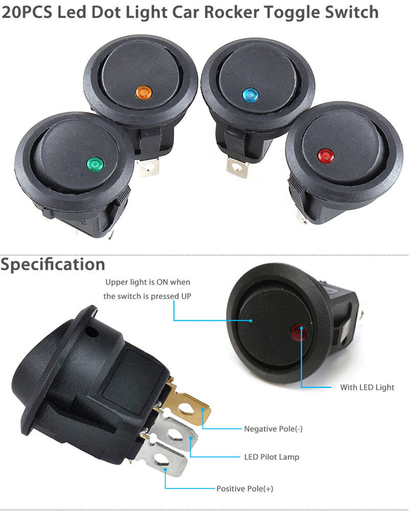 20PCS 12V LED Light Car Auto Boat Rocker Switch