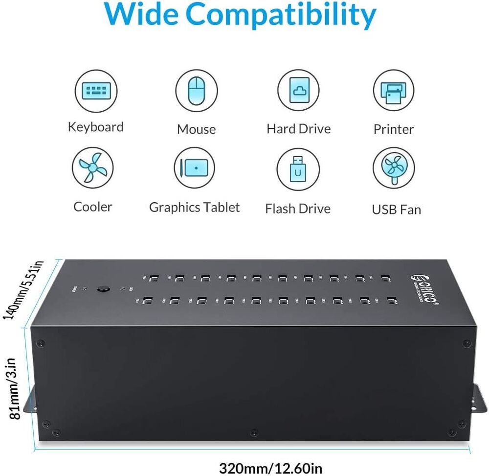 ORICO 20-30 Ports USB 2.0 Metal Hub Industrial Commercial 300W Powered Data Hub