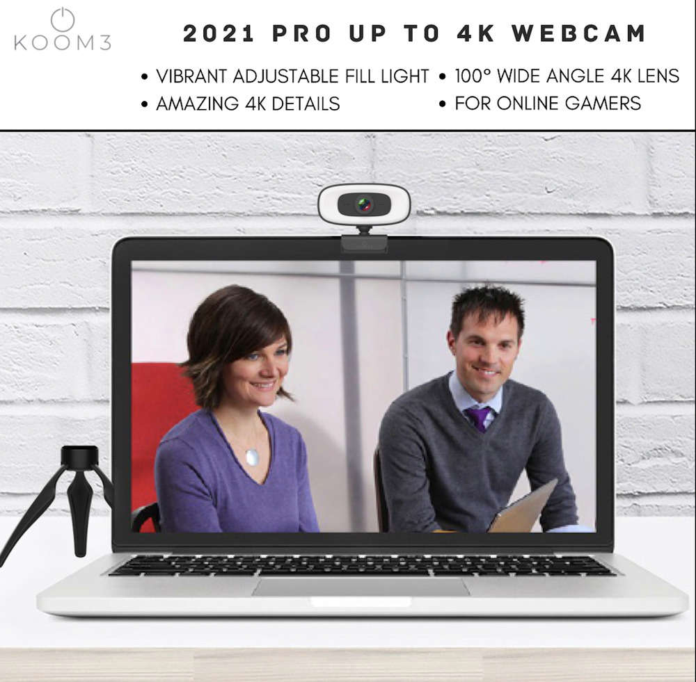 KOOM3 4K Webcam with Full HD Ring Light, Built-in Microphone, and Tripod