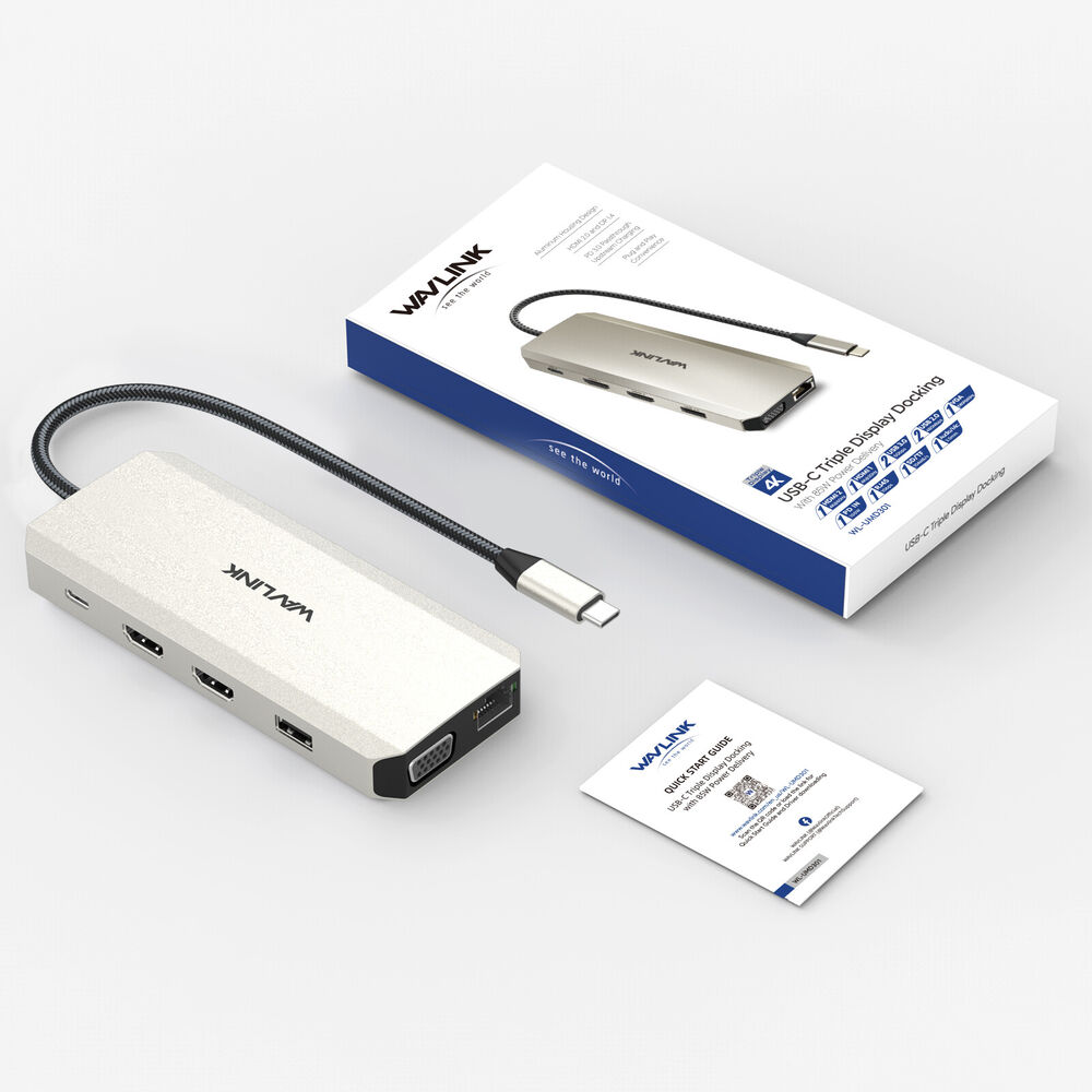 USB C Hub Triple Display Laptop Docking Station with Dual 4K HDMI and VGA Adapter
