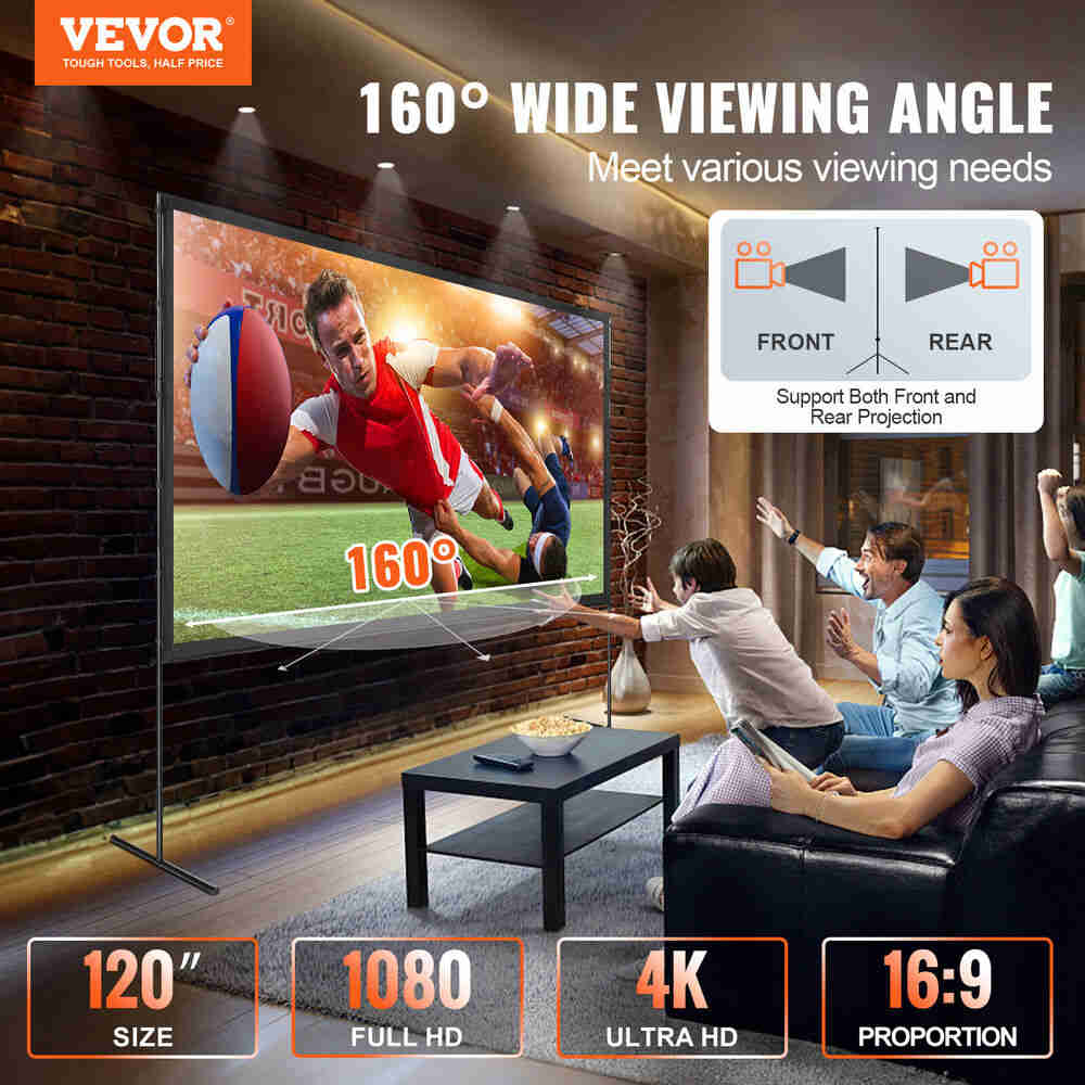 VEVOR 120 Inch 16:9 4K Projector Screen with Stand
