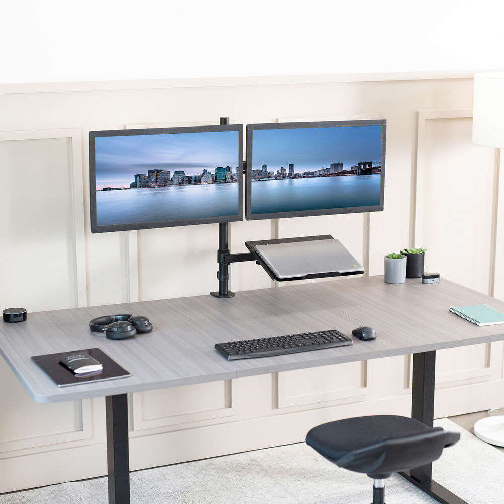 VIVO Dual 13 to 27 Monitor Mount with Laptop Holder, Tall Adjustable Stand