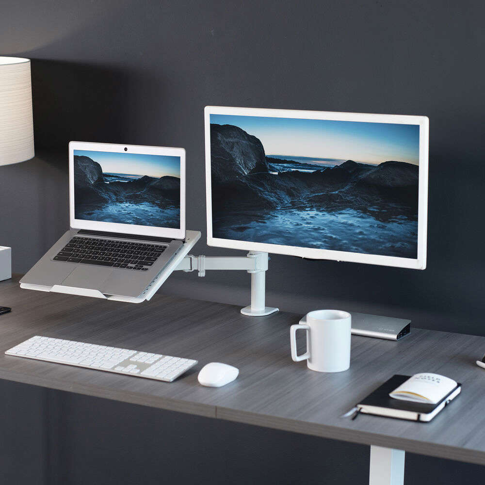 VIVO White Adjustable Laptop & Monitor Desk Mount Stand for Screens up to 32 Inches