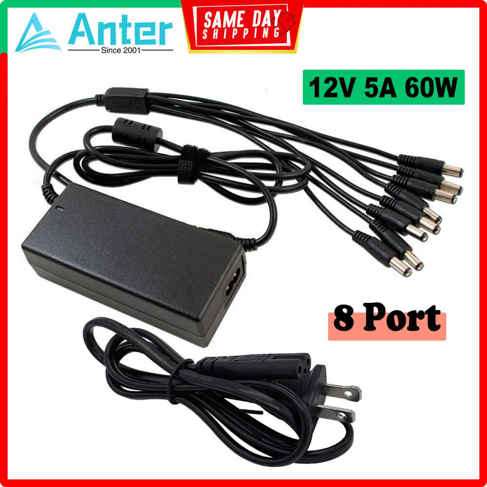 DC 12V 5A Power Supply Adapter with 8-Way Split Power Cable for CCTV Security Camera DVR