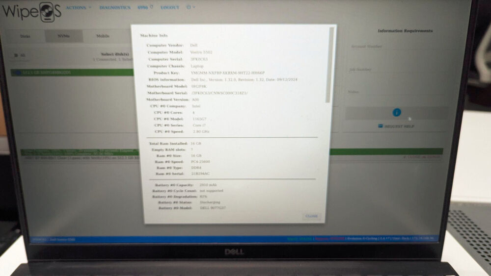 Dell Vostro 5502 Laptop with Intel i7-1165G7, 16GB RAM, 512GB SSD, and Nvidia MX330