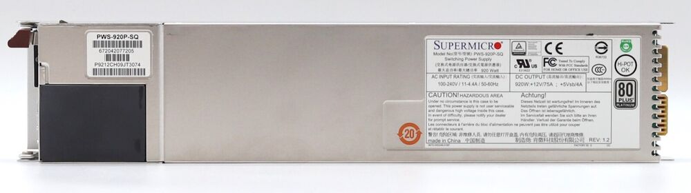 SuperMicro PWS-920P-SQ 1U 920W 80+ Platinum Redundant Power Supply
