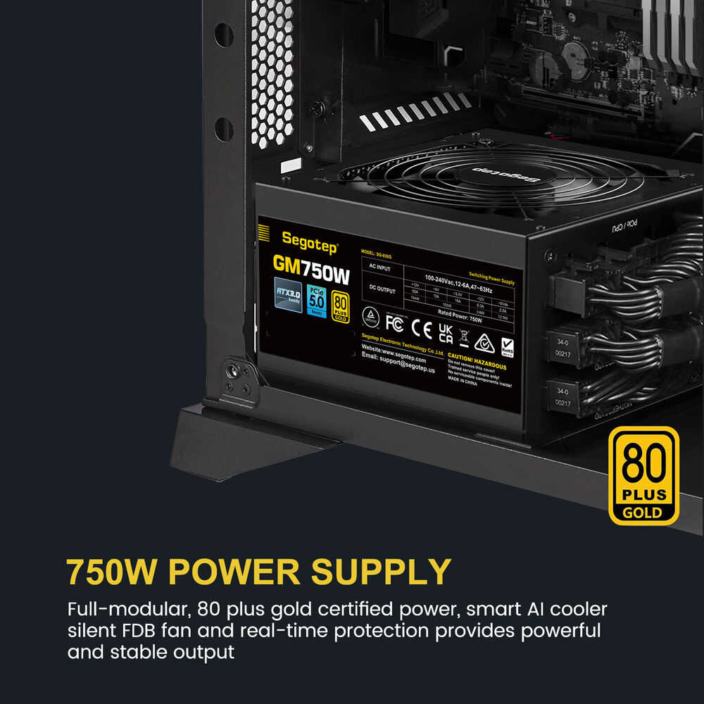 Segotep 750W PCIe 5.0 Full Modular 80+ Gold PSU ATX 3.0 Gaming Power Supply