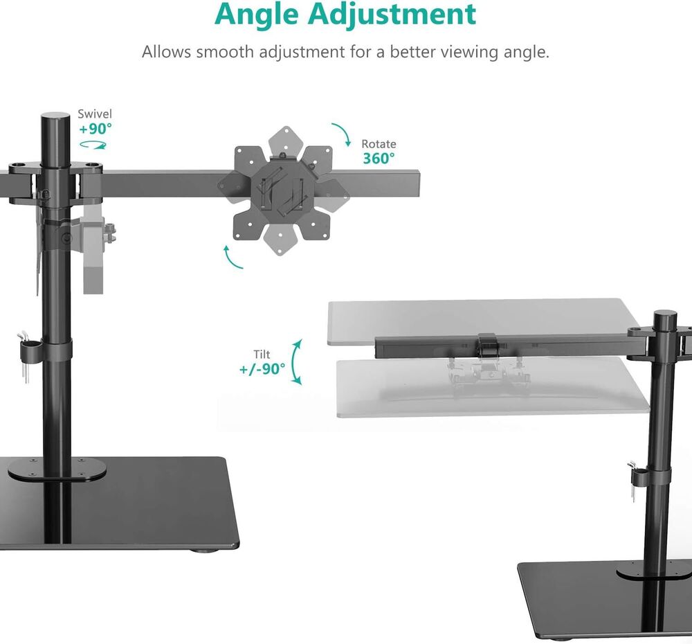 Height Adjustable Free Standing Dual Monitor Stand with Glass Base