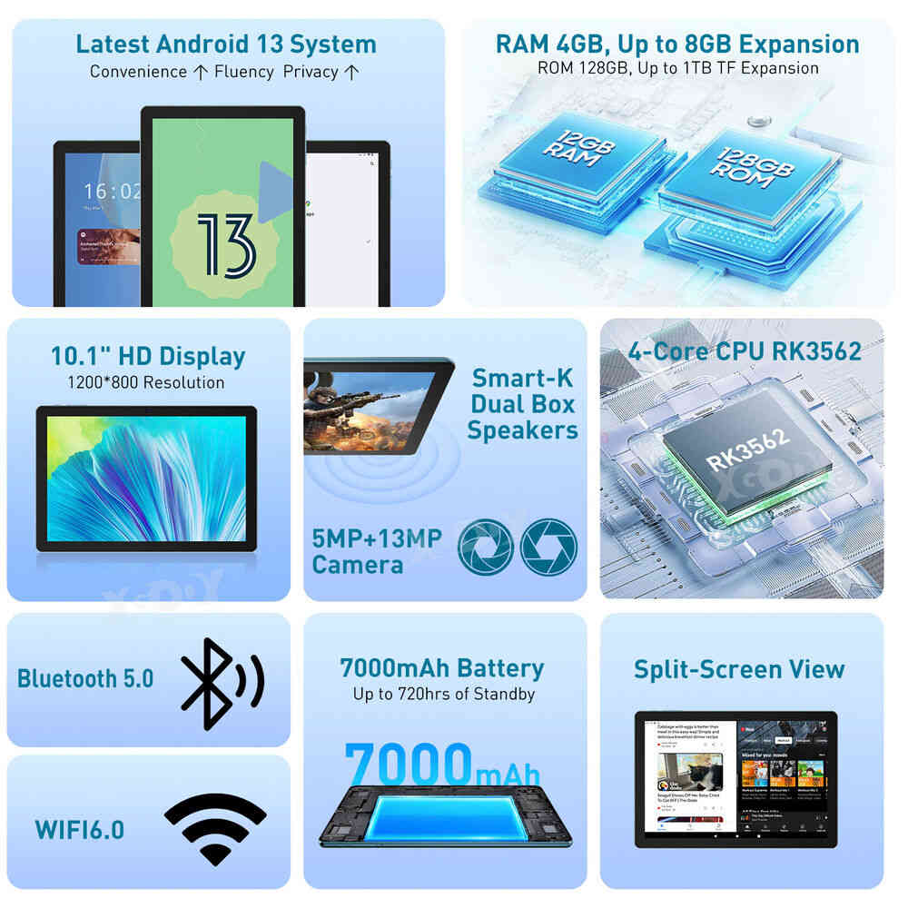 11 inch Ultra-thin Tablet PC with 5G, HD Display, 16GB+256GB, 8000mAh Battery, Android14, Dual WiFi