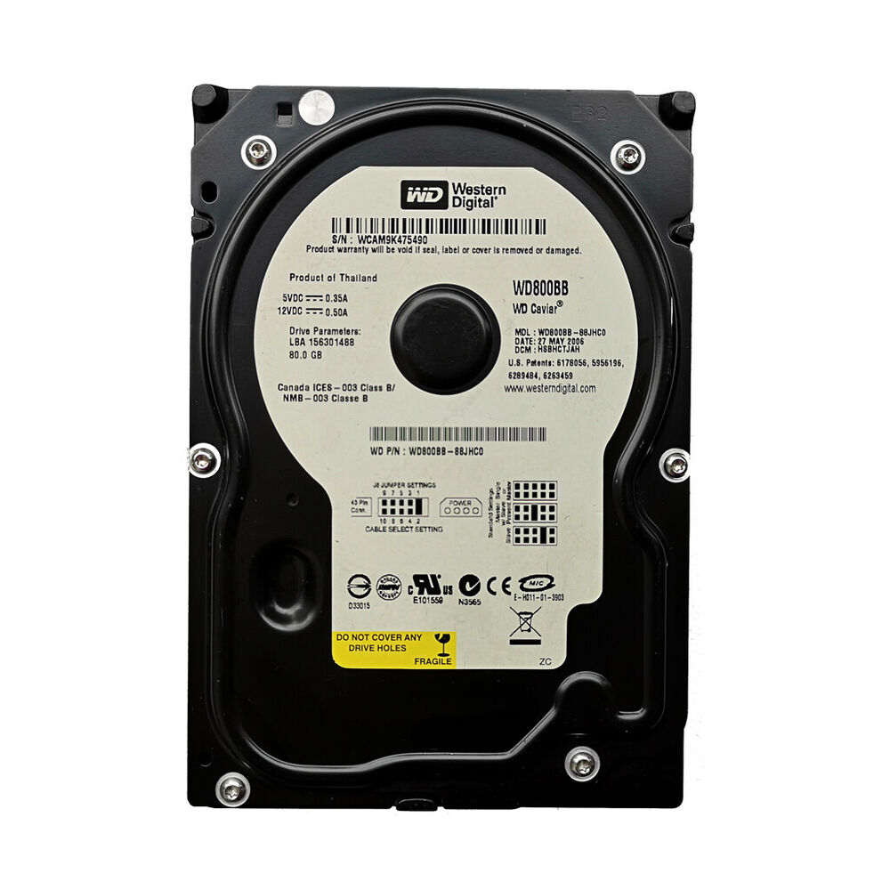Western Digital 80GB WD800BB 7200RPM PATA IDE 3.5 Desktop HDD Hard Disk Drive