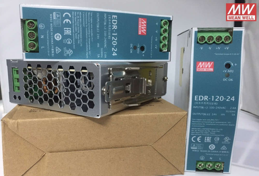 Mean Well EDR-120-24 AC-DC Industrial DIN Rail Power Supply - New with Free Shipping