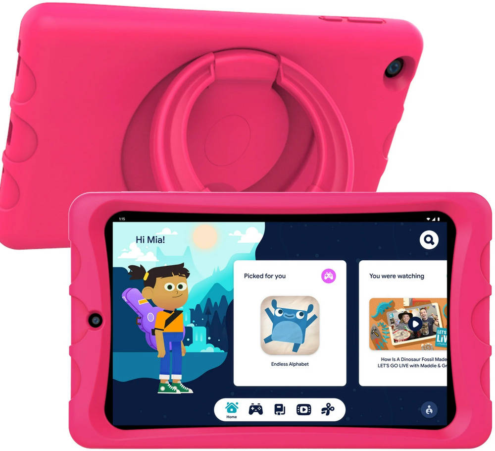 New Onn. Surf 8 Kids Tablet 32GB Android with Pink Rubberized Sleeve & Stand