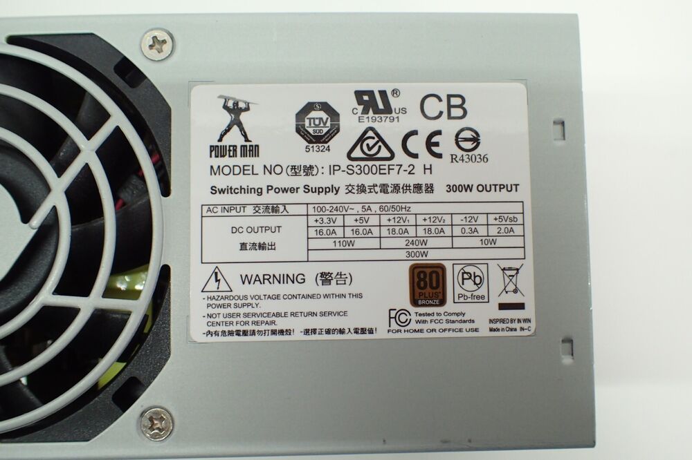 300W Power Man IP-S300EF7-2 H TFX Size 24PIN Slim PC Power Supply PSU