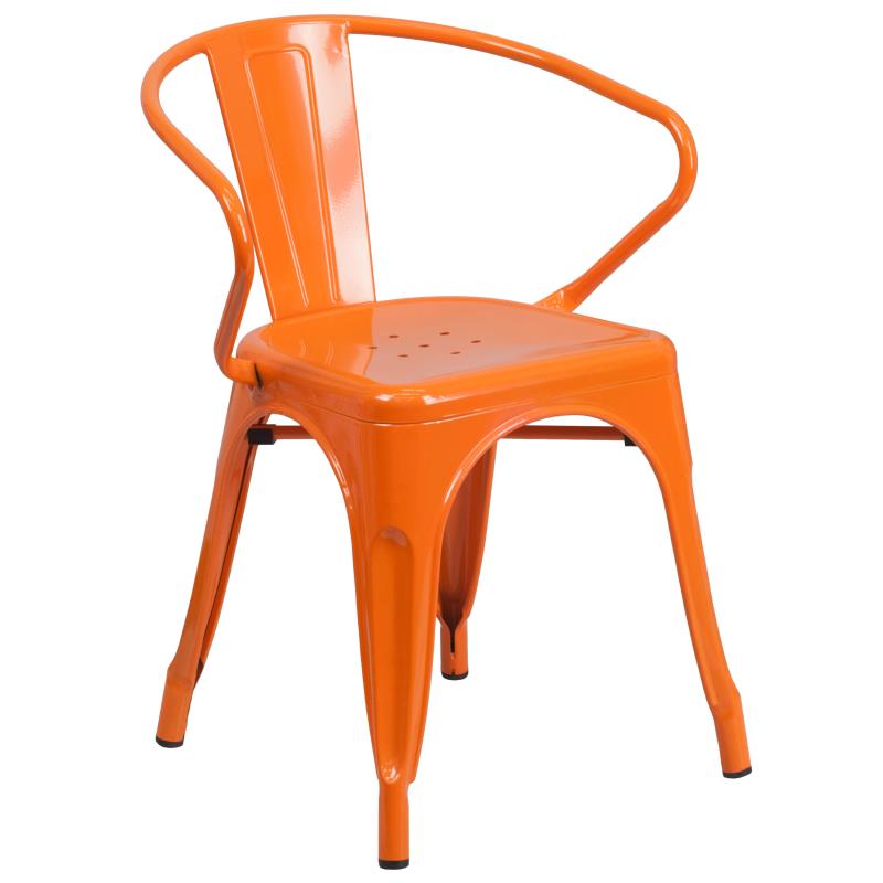 Flash Furniture Chauncey Commercial Grade 24 Round Orange Metal Indoor-Outdoor Table Set with 4 Arm Chairs