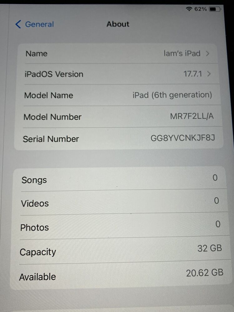 Apple iPad 6th Generation 32GB Space Gray WIFI in Excellent Condition with 90%+ Battery