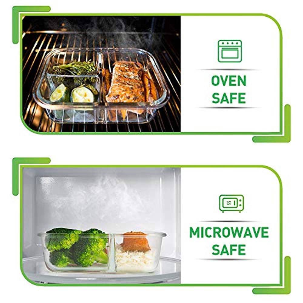 3-Compartment Glass Meal Prep Containers with Lids - Bento Box for Food Storage