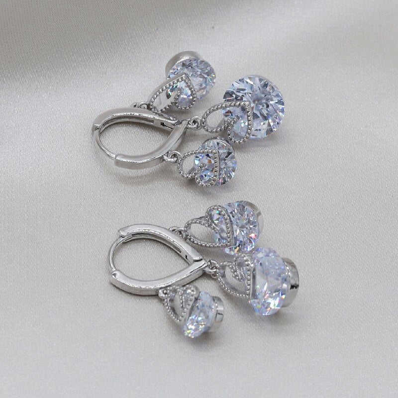 Elegant Heart-Shaped Zircon Drop Earrings for Women - Korea Design Jewelry