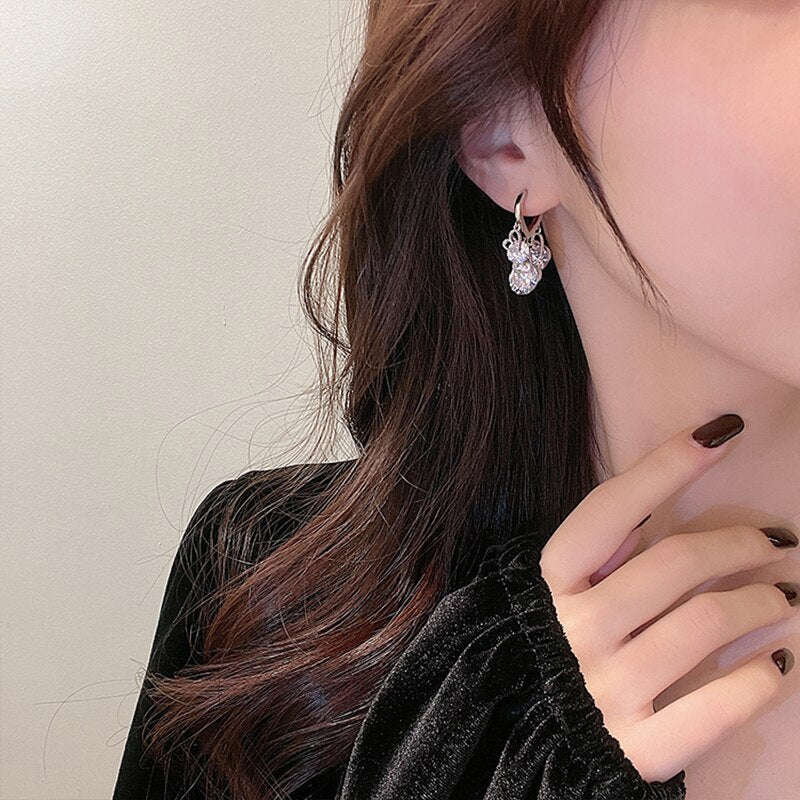 Elegant Heart-Shaped Zircon Drop Earrings for Women - Korea Design Jewelry