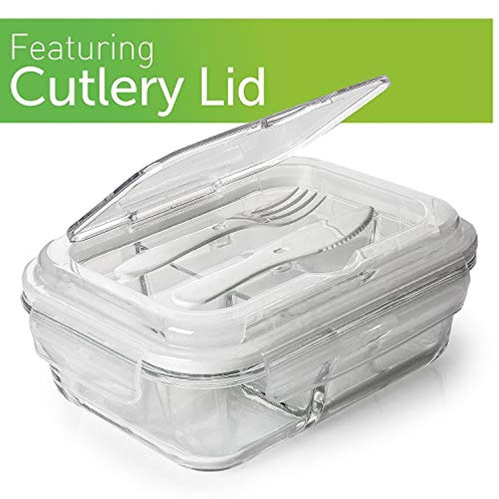 3-Compartment Glass Meal Prep Containers with Lids - Bento Box for Food Storage