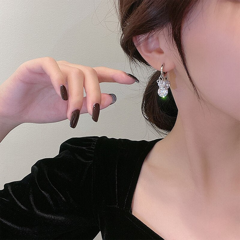 Elegant Heart-Shaped Zircon Drop Earrings for Women - Korea Design Jewelry