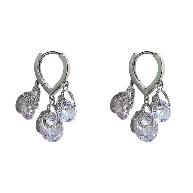 Elegant Heart-Shaped Zircon Drop Earrings for Women - Korea Design Jewelry