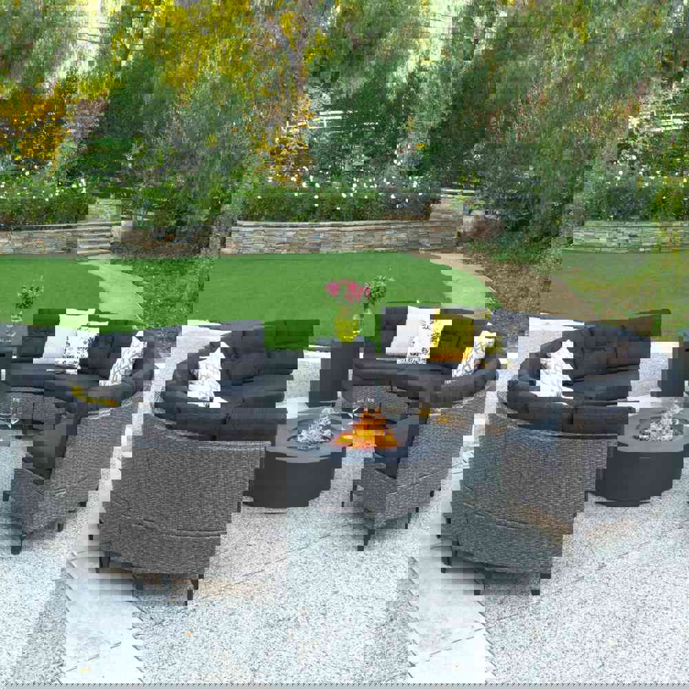 Nessett 10pc Outdoor Fire Pit Sectional Sofa Set