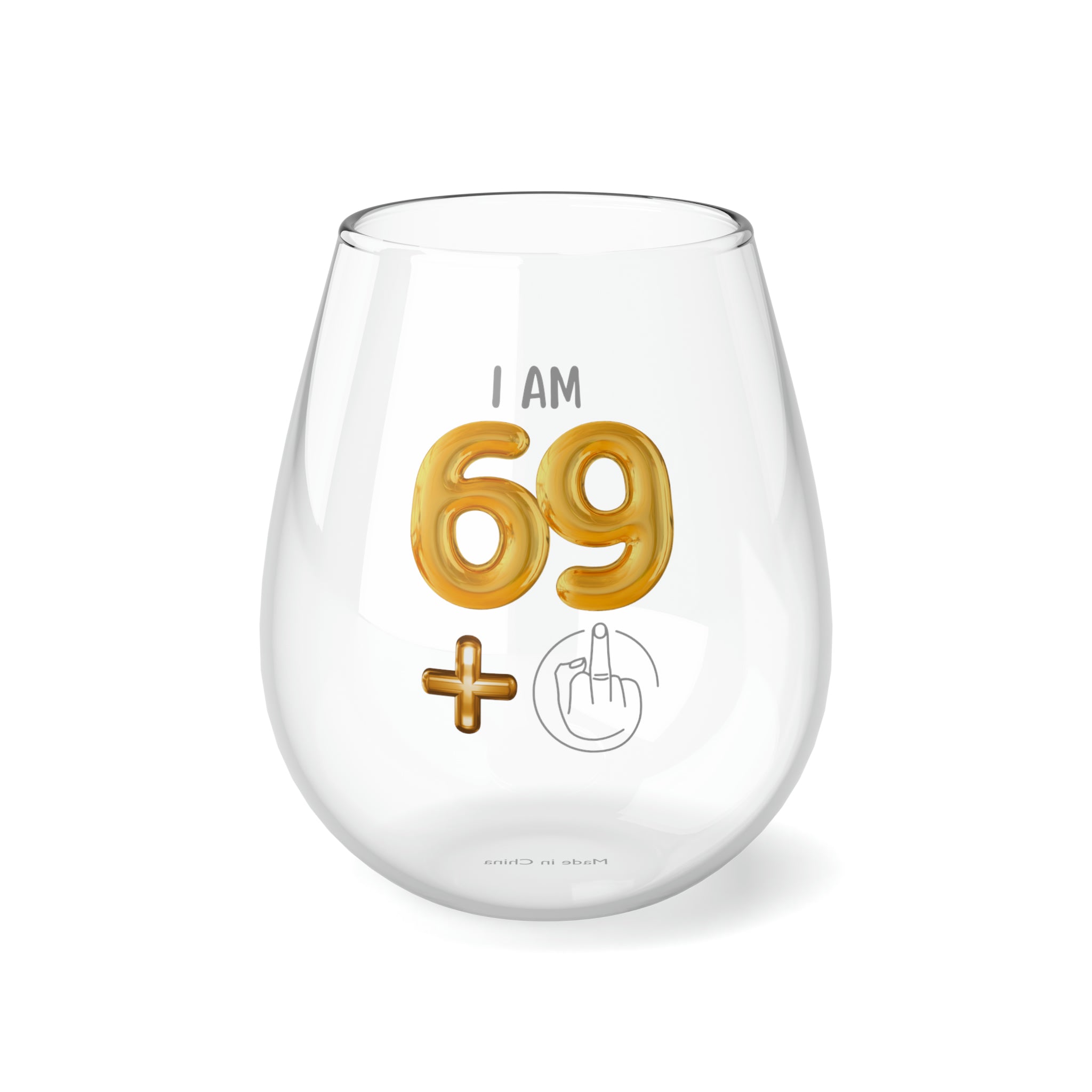 70th Birthday Stemless Wine Glass - Funny Gift with Middle Finger Design