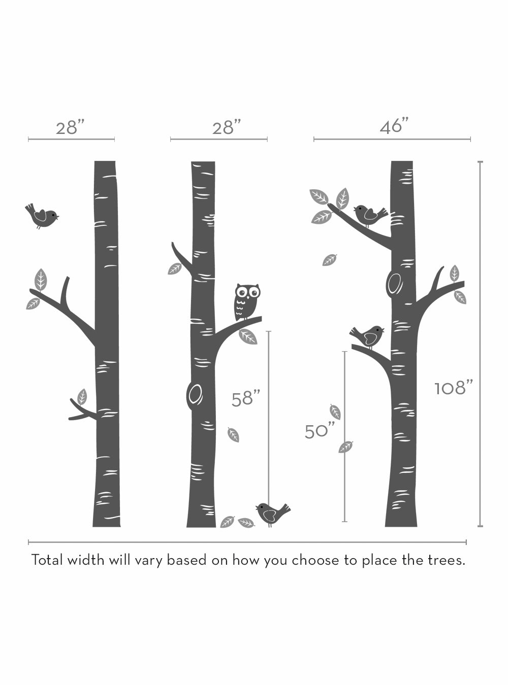 Birch Tree Wall Decal with Owl and Birds - Nursery Decor