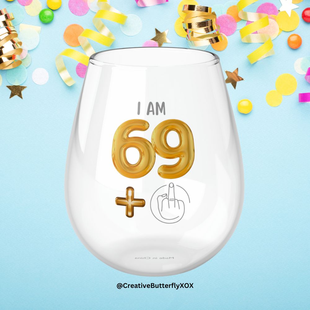 70th Birthday Stemless Wine Glass - Funny Gift with Middle Finger Design