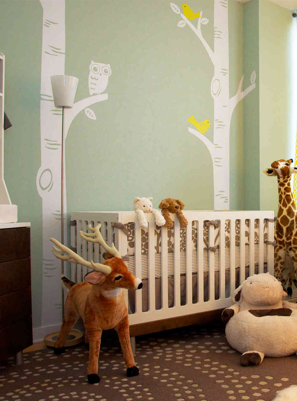 Birch Tree Wall Decal with Owl and Birds - Nursery Decor